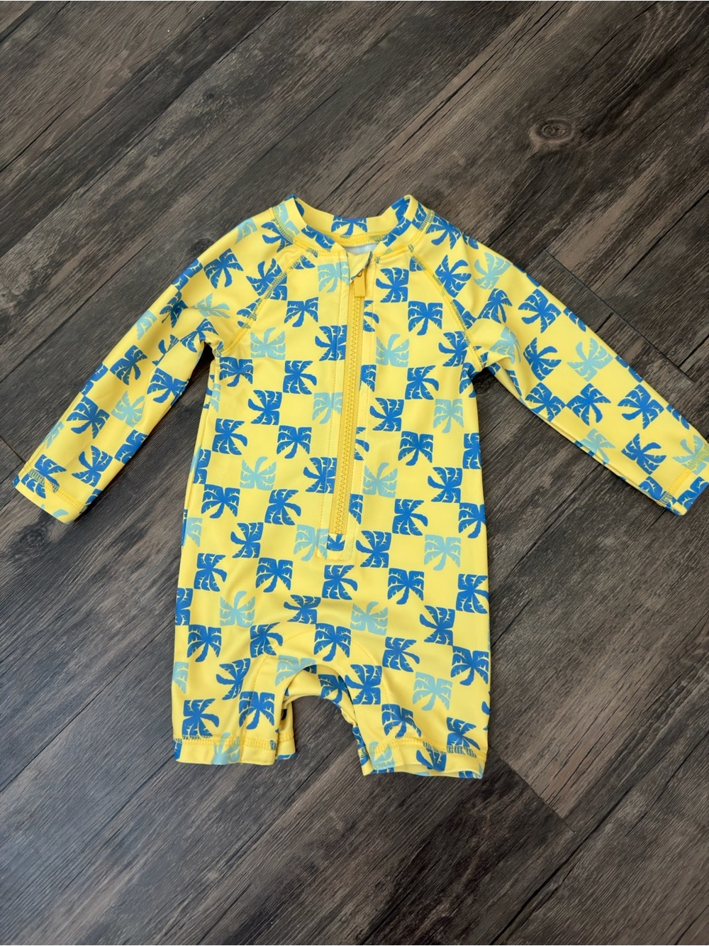 Old Navy Yellow and Blue Palm Print One-Piece Swimsuit